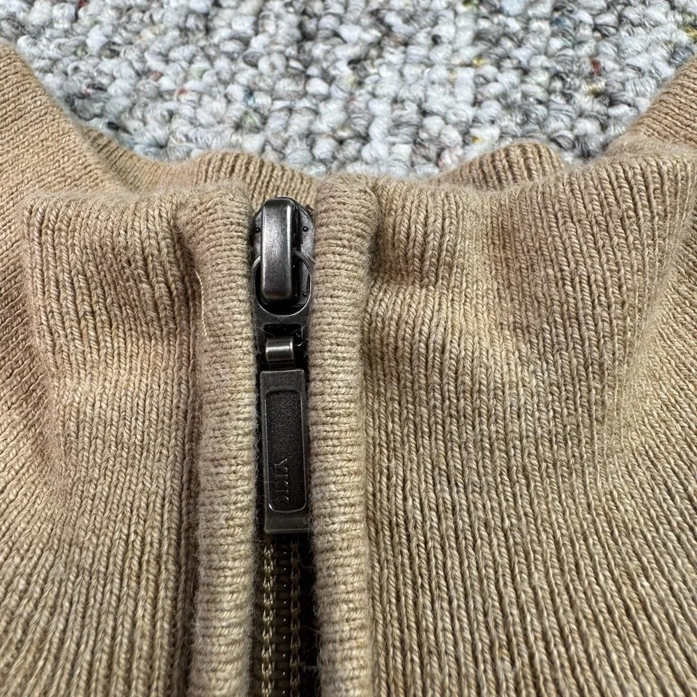 LL Bean Sweater Mens XL Pullover Cotton Cashmere Regular 1/4 Zip Beige Preppy